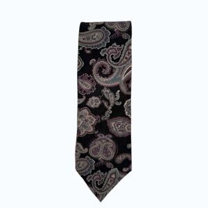 Stafford Paisley Tie Black Burgundy Teal Classic Width Mens Necktie